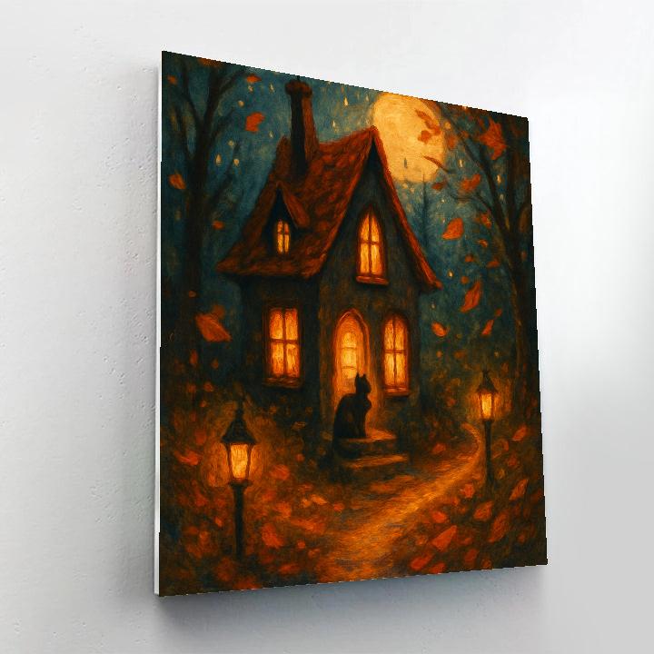 Cozy Haunted House With Warm Windows Number painting