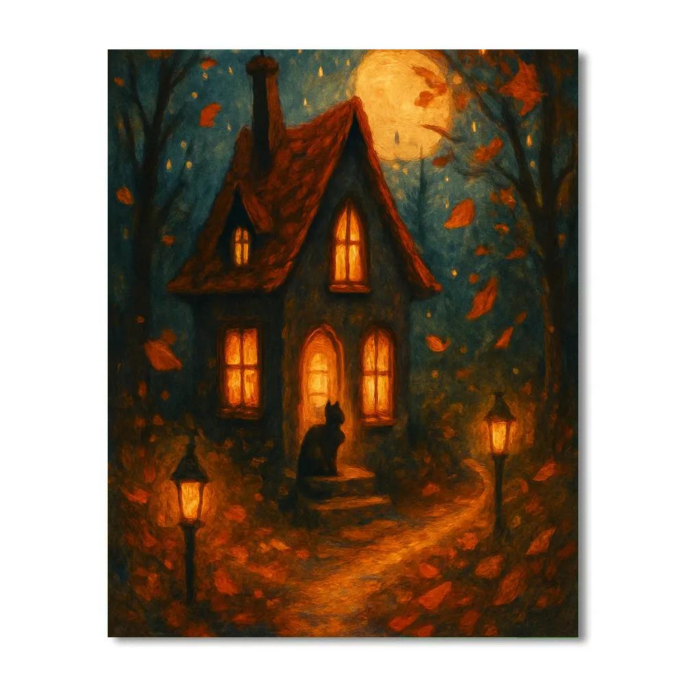 Cozy Haunted House With Warm Windows Number painting