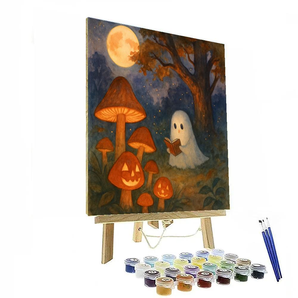 Moonlit Garden With Mushroom Lanterns paint by color