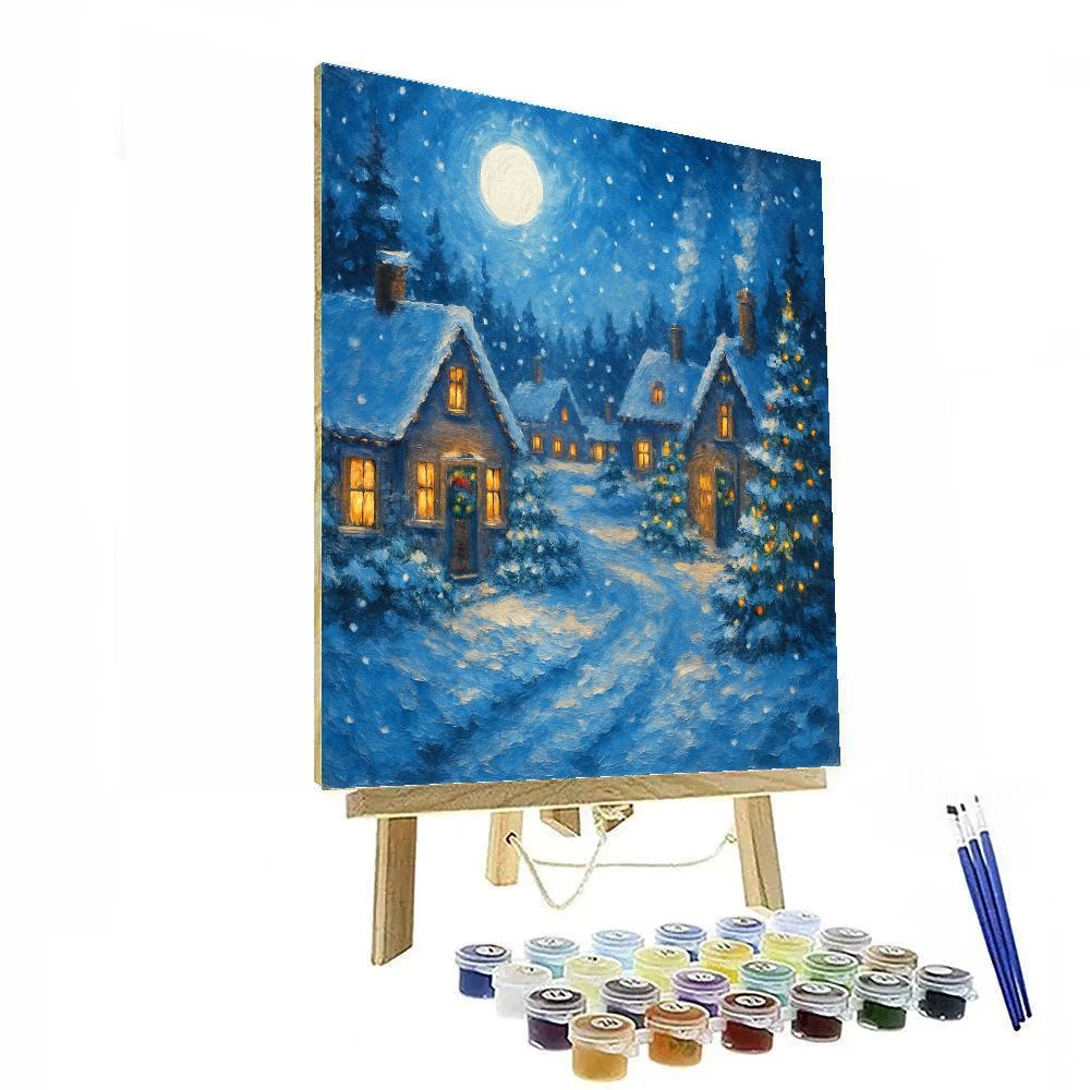 Snowbound Village Holiday Scene painting number kit