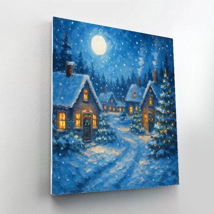 Snowbound Village Holiday Scene painting number kit