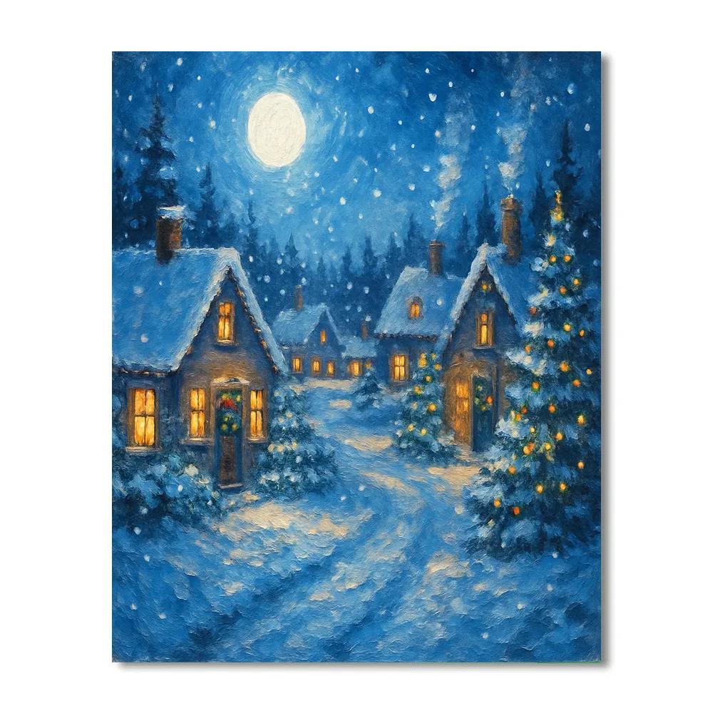 Snowbound Village Holiday Scene painting number kit