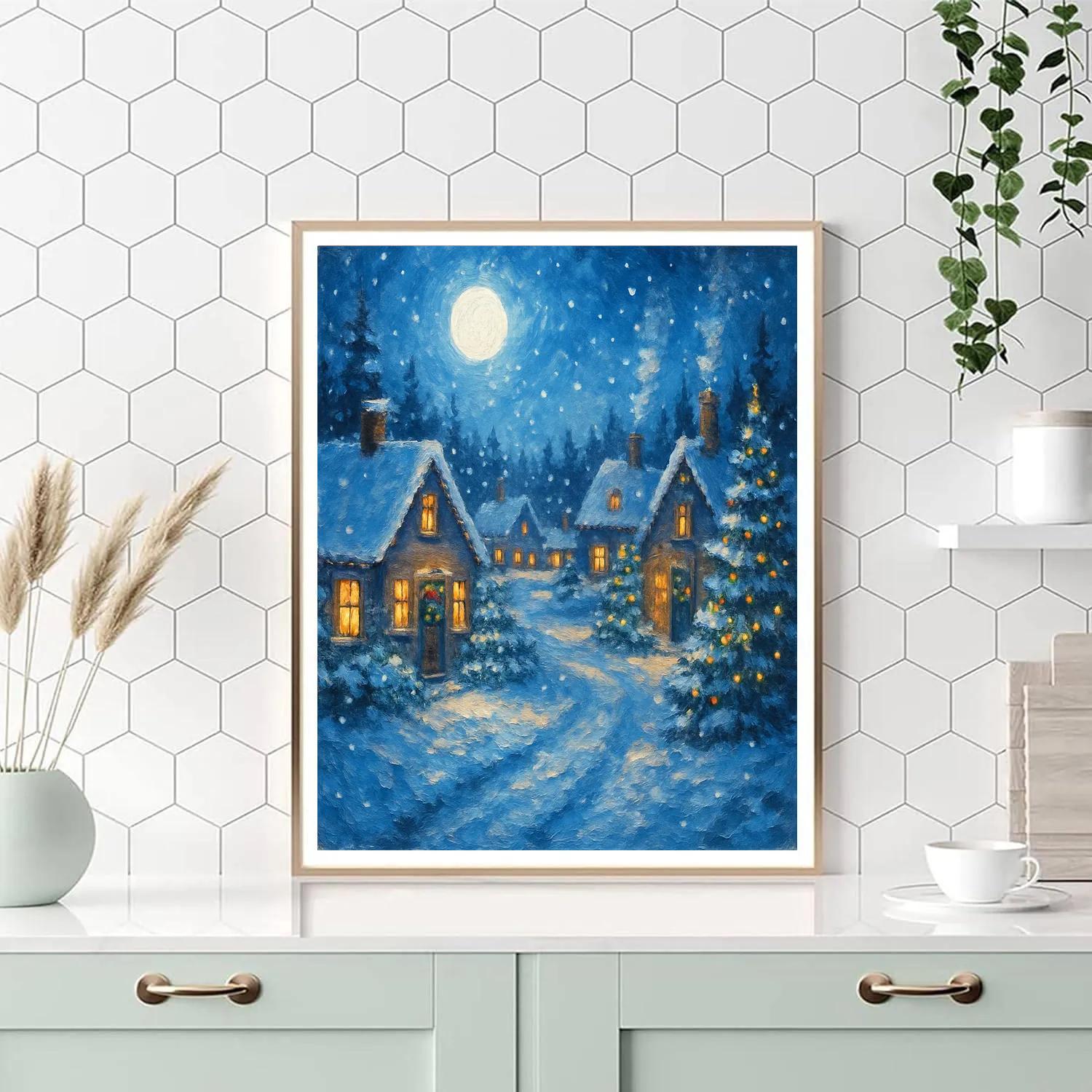 Snowbound Village Holiday Scene painting number kit