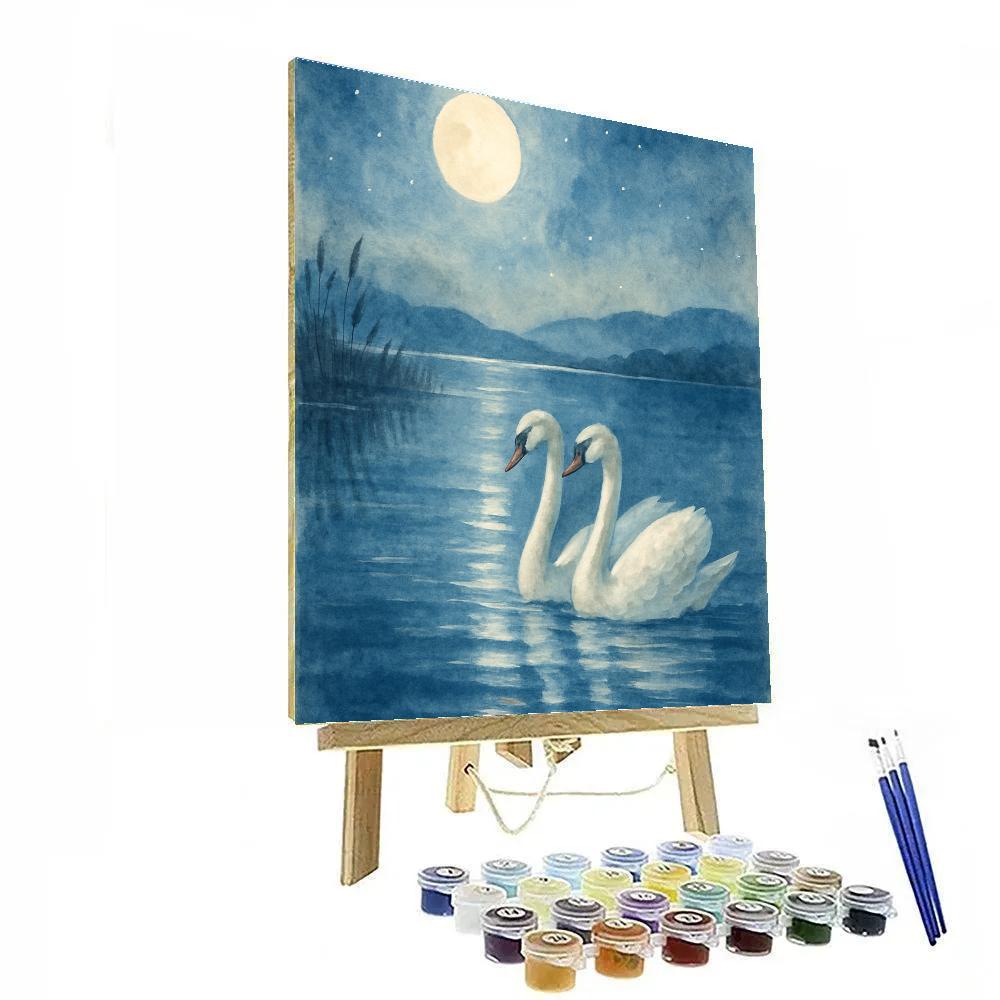 Moonlit Swans On Silent Lake paint by numbers