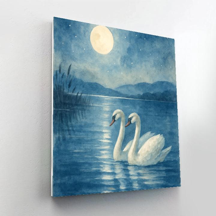 Moonlit Swans On Silent Lake paint by numbers