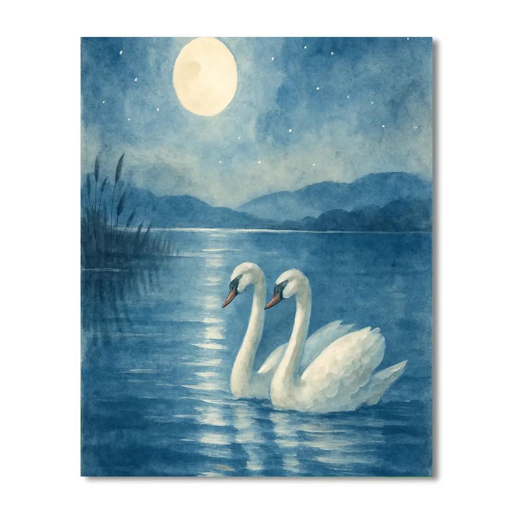 Moonlit Swans On Silent Lake paint by numbers