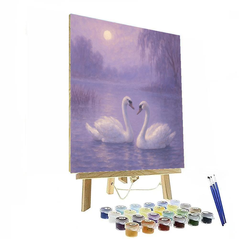 Swans Of Misty Twilight Number painting