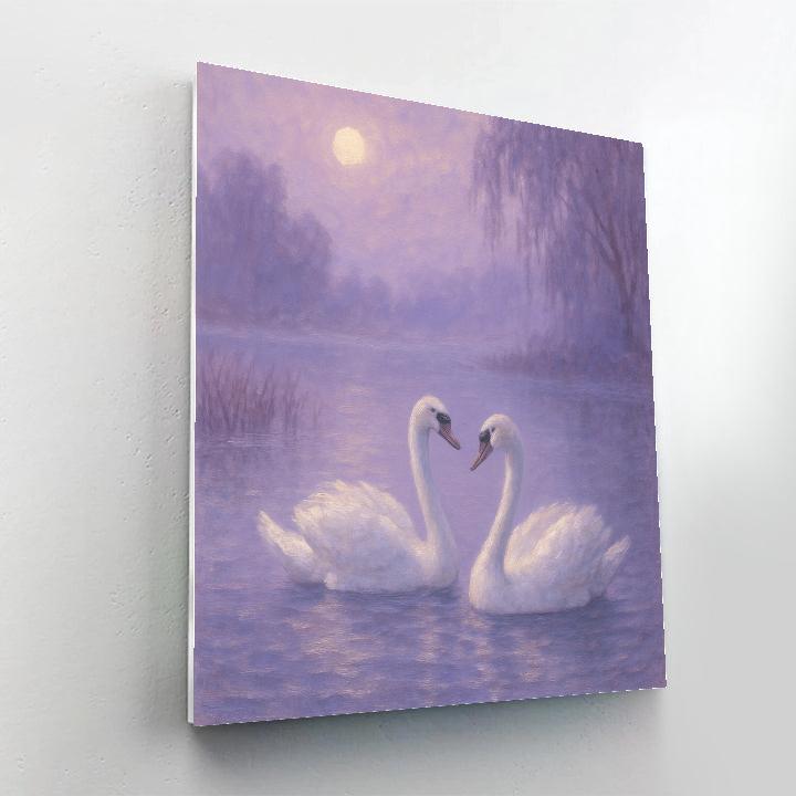 Swans Of Misty Twilight Number painting