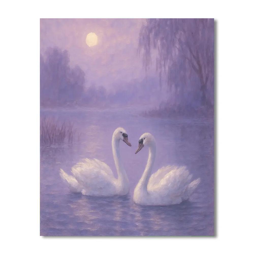 Swans Of Misty Twilight Number painting