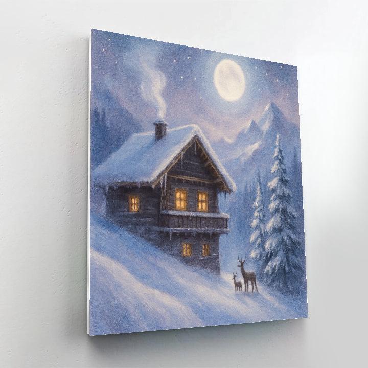 Mountain Chalet Under Moonlight painting number kit
