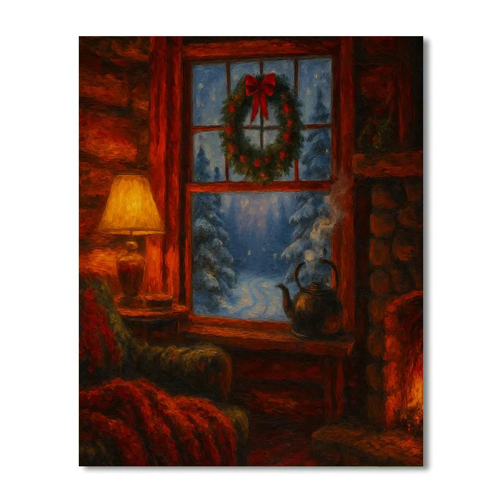 Cozy Cabin With Christmas Hearth painting number kit