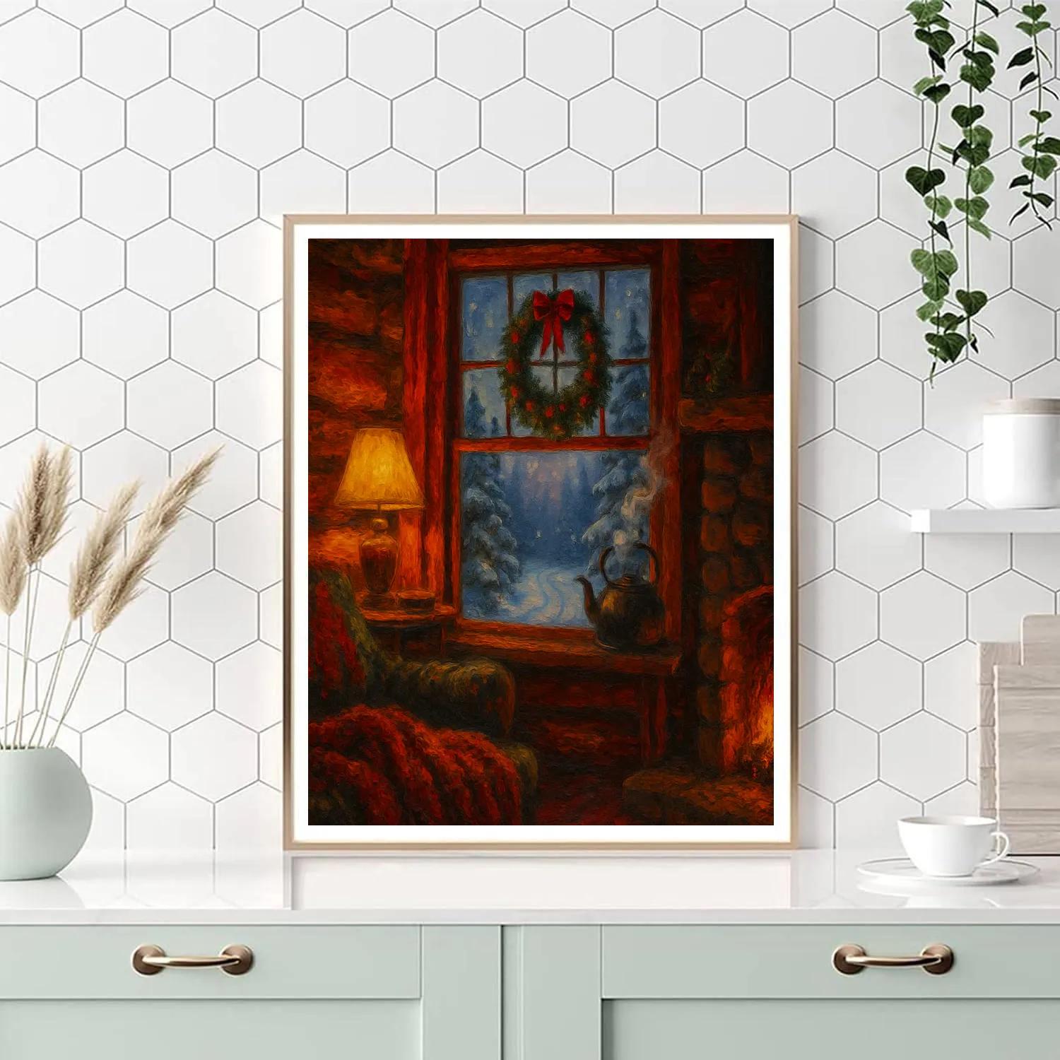 Cozy Cabin With Christmas Hearth painting number kit