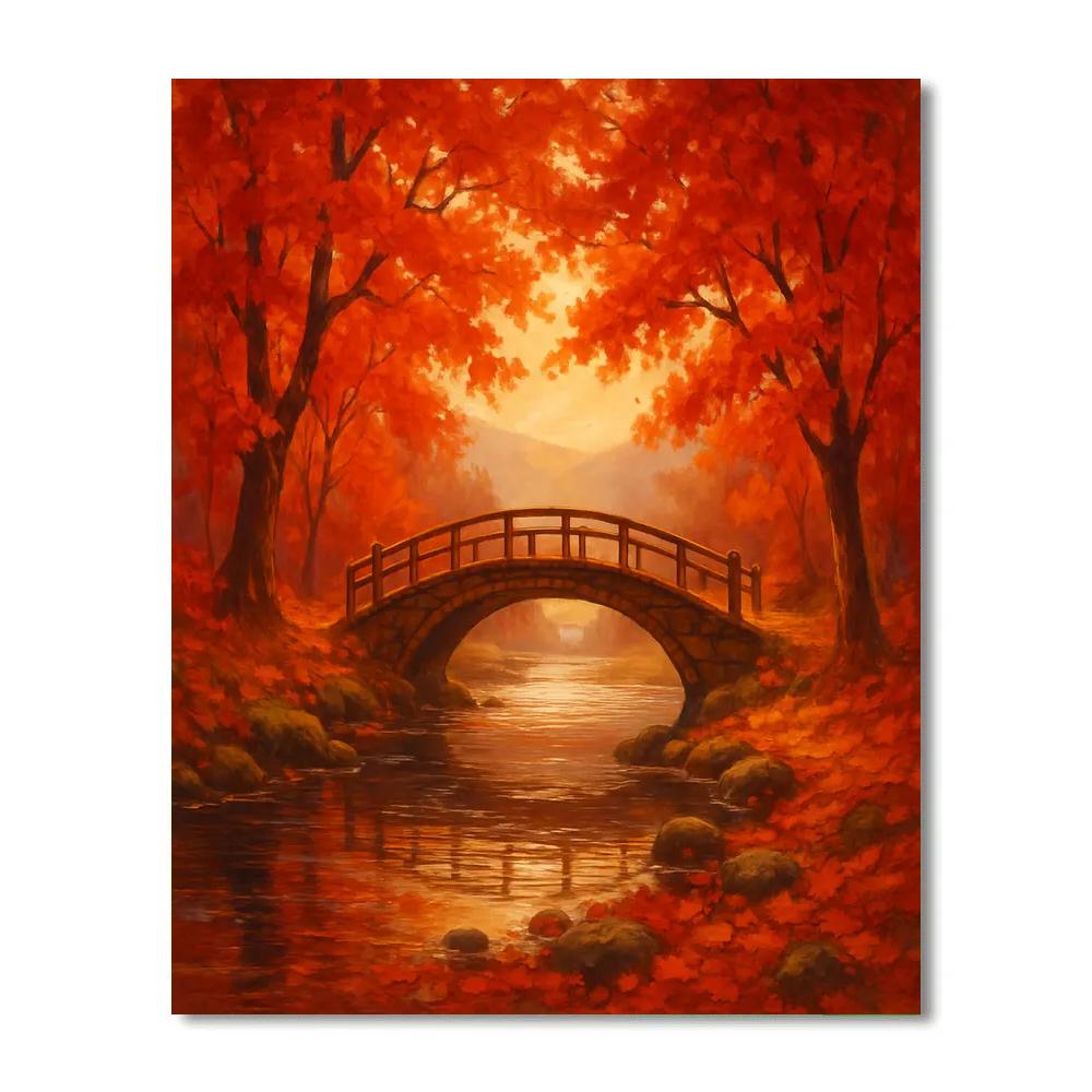 Cobblestone Bridge Under Autumn Canopy Paint by numbers kits