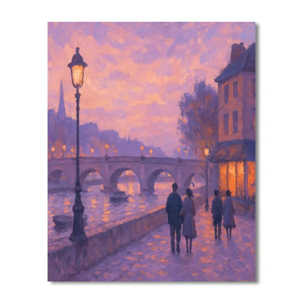 Lantern Bridge At Dusk Cozy View painting number kit