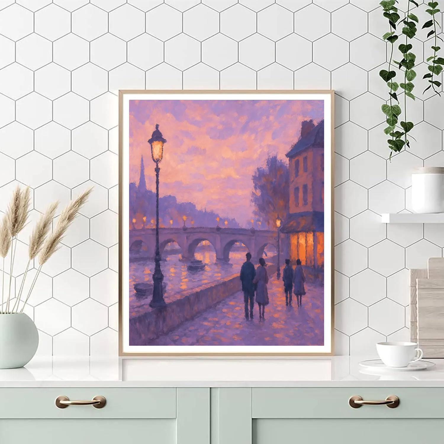 Lantern Bridge At Dusk Cozy View painting number kit