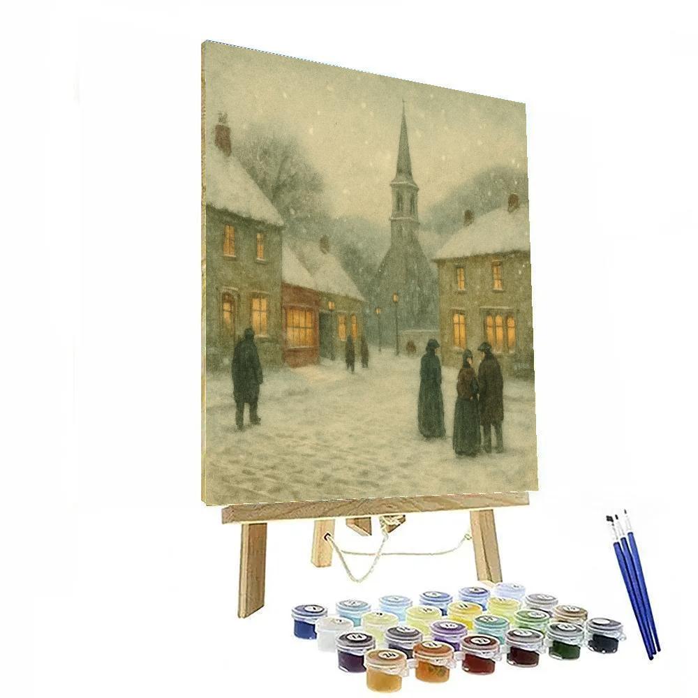 Village Under Soft Snowfall Number painting