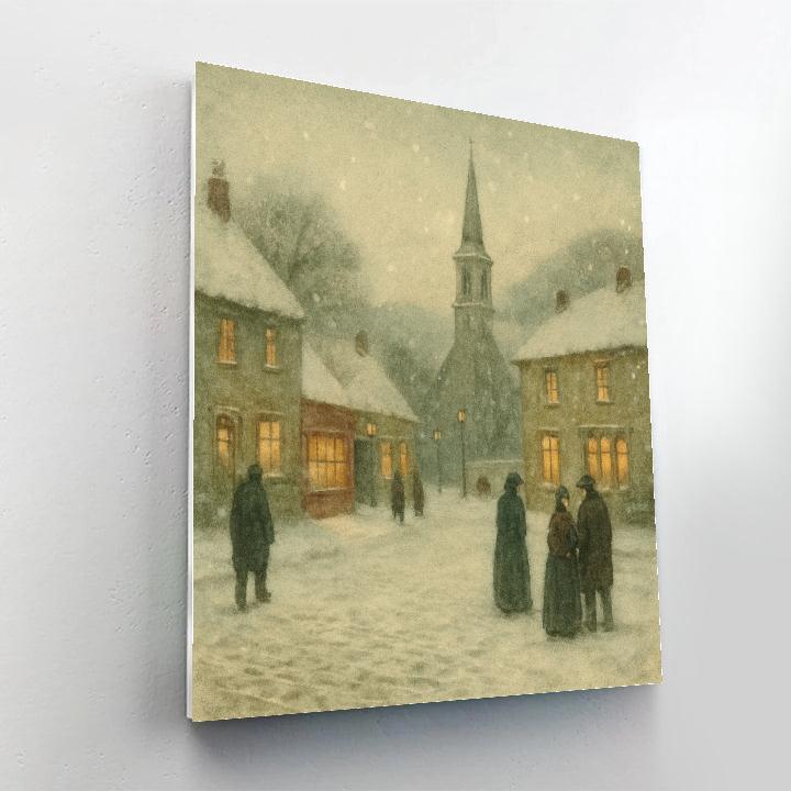 Village Under Soft Snowfall Number painting