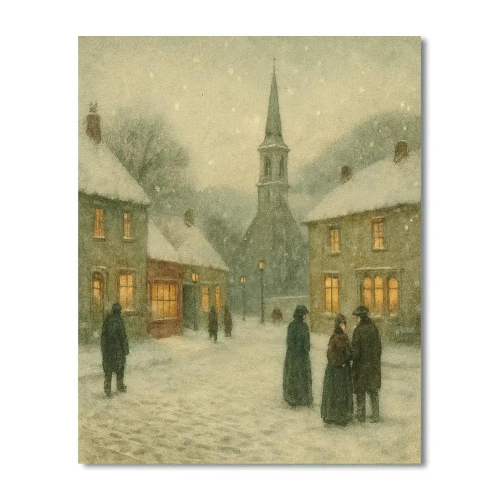 Village Under Soft Snowfall Number painting