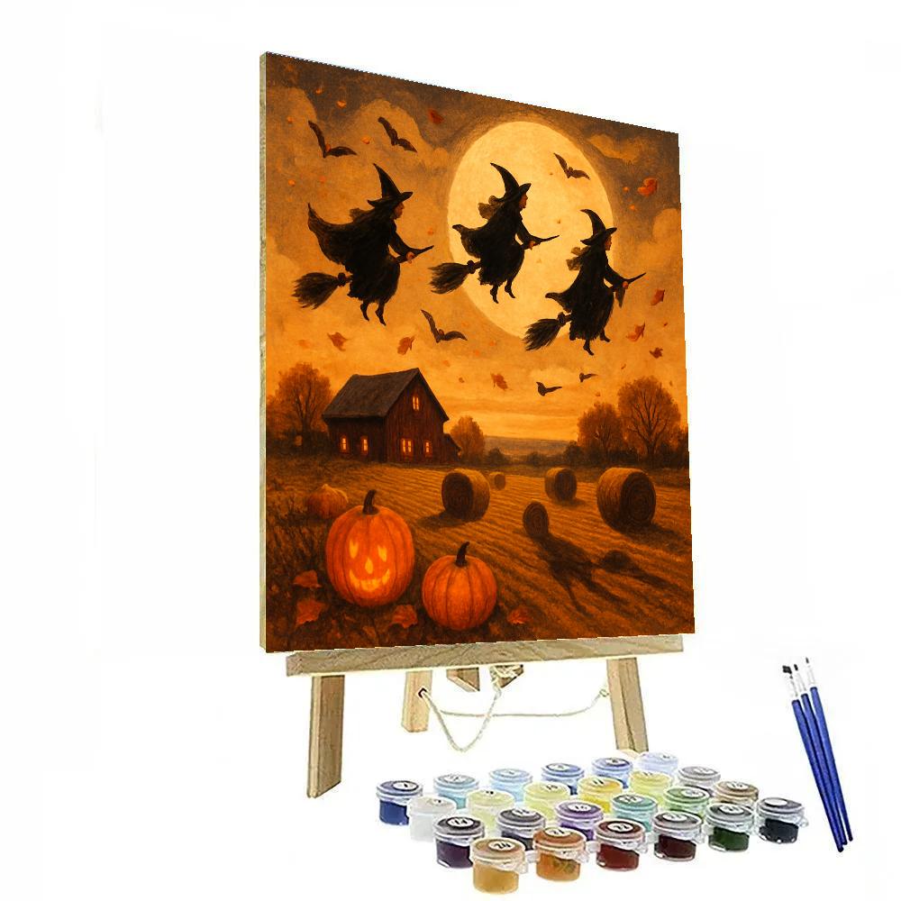 Witch Caravan Over Amber Fields Numbered painting kits