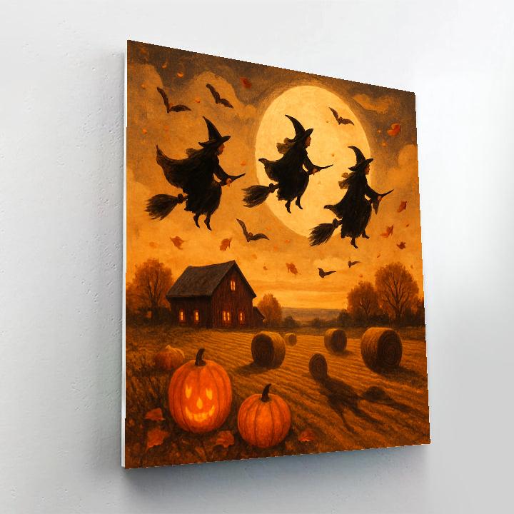 Witch Caravan Over Amber Fields Numbered painting kits