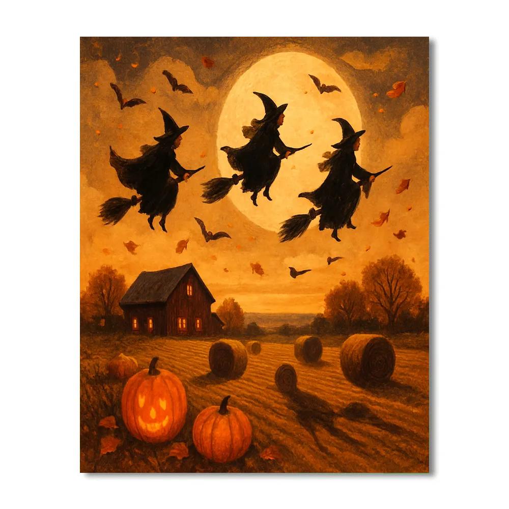 Witch Caravan Over Amber Fields Numbered painting kits