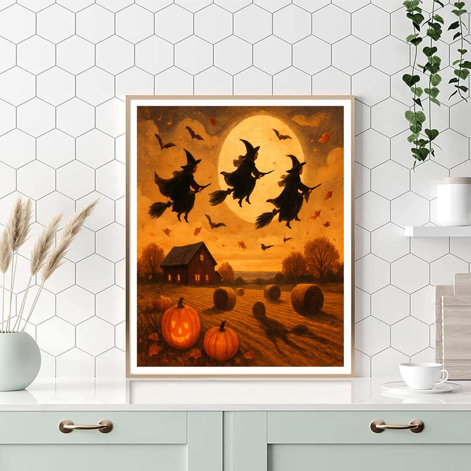 Witch Caravan Over Amber Fields Numbered painting kits