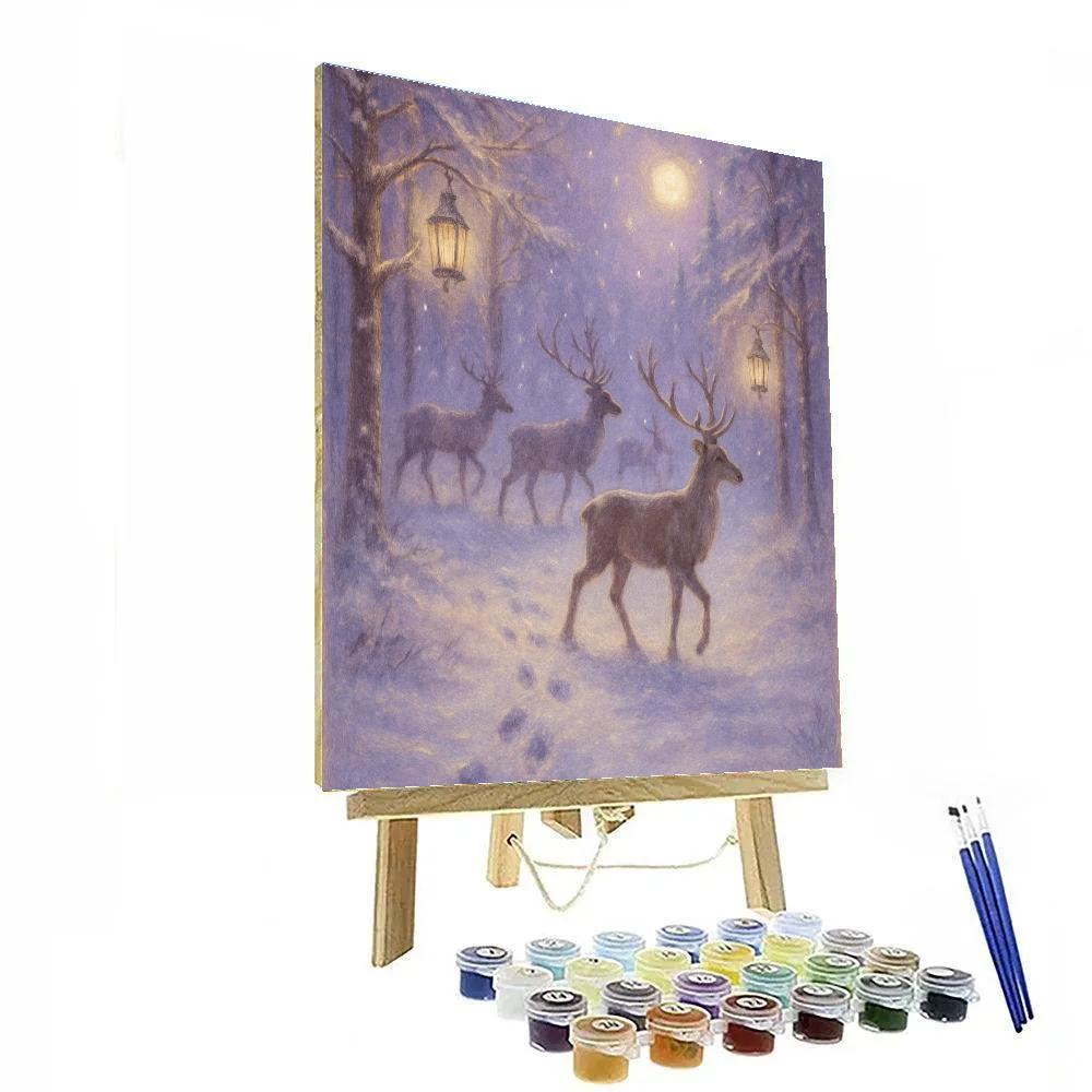 Reindeer Forest Midnight Walk DIY paint by numbers