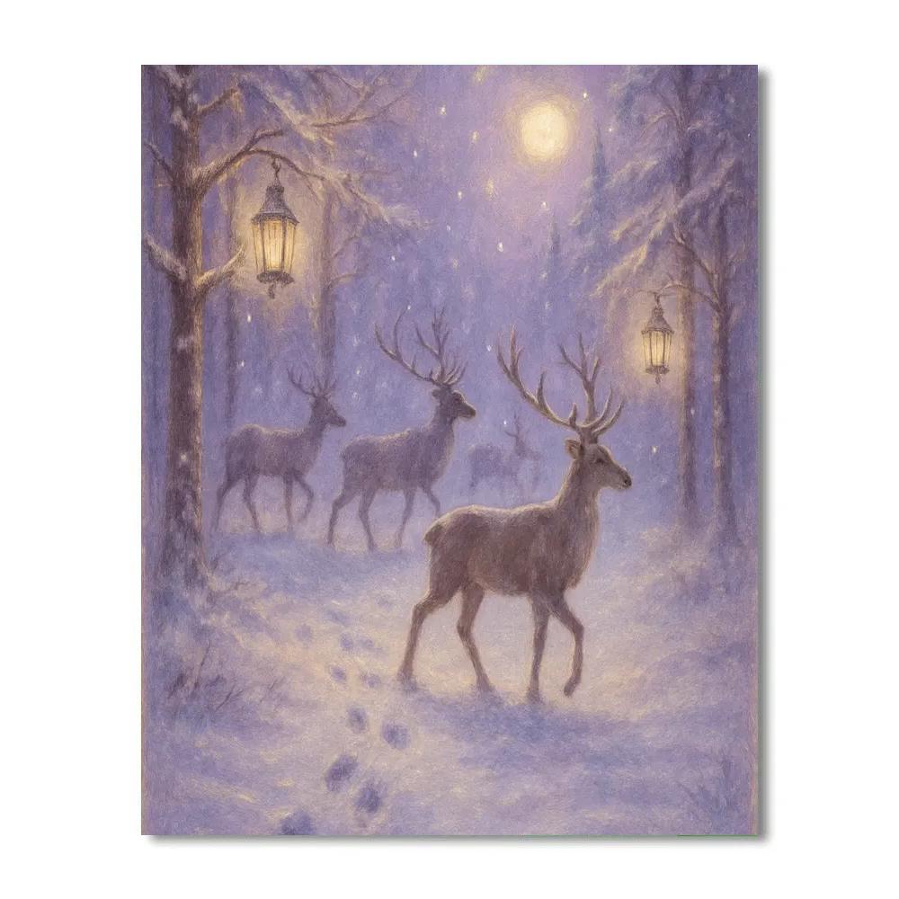 Reindeer Forest Midnight Walk DIY paint by numbers