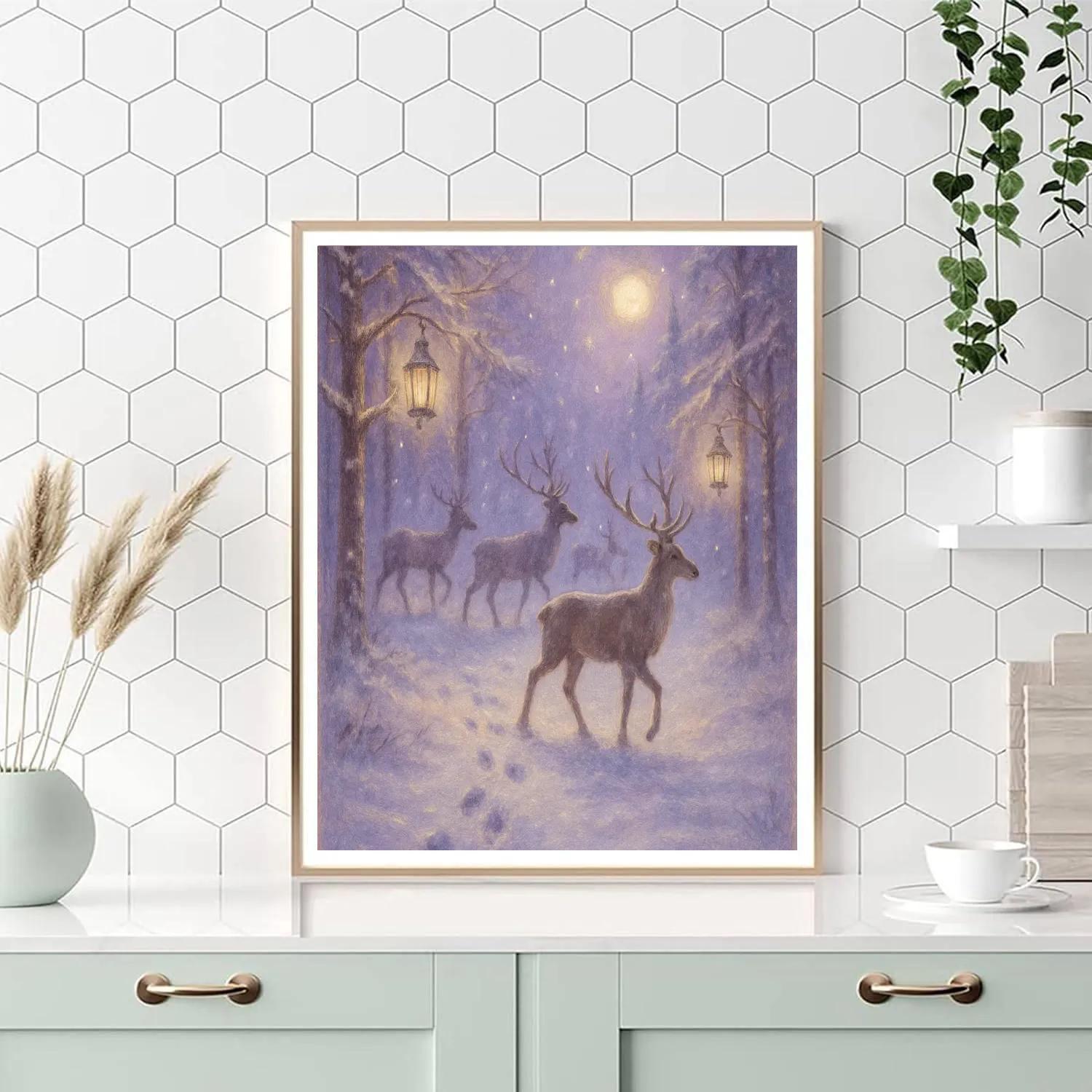 Reindeer Forest Midnight Walk DIY paint by numbers