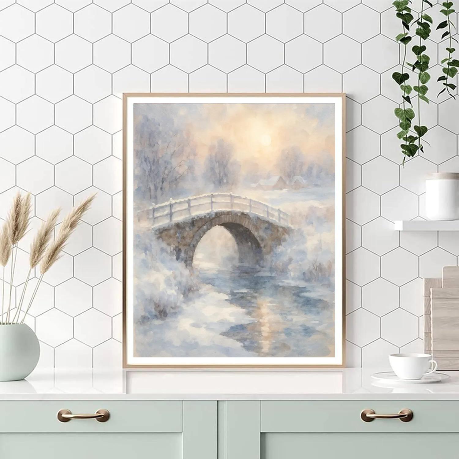 Bridge Over Icy Water In Morning Haze Paint by numbers kits