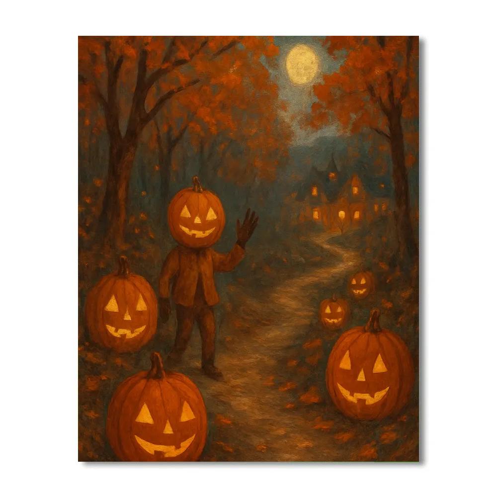 Carved Pumpkins On Winding Path Paint by numbers kits