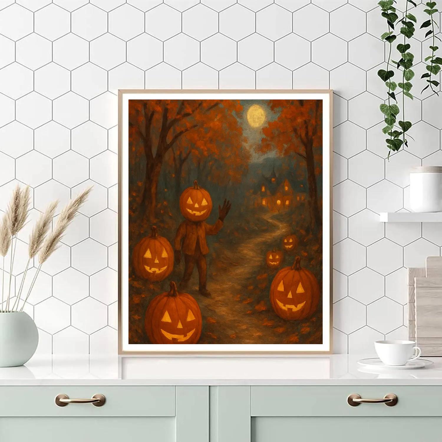 Carved Pumpkins On Winding Path Paint by numbers kits