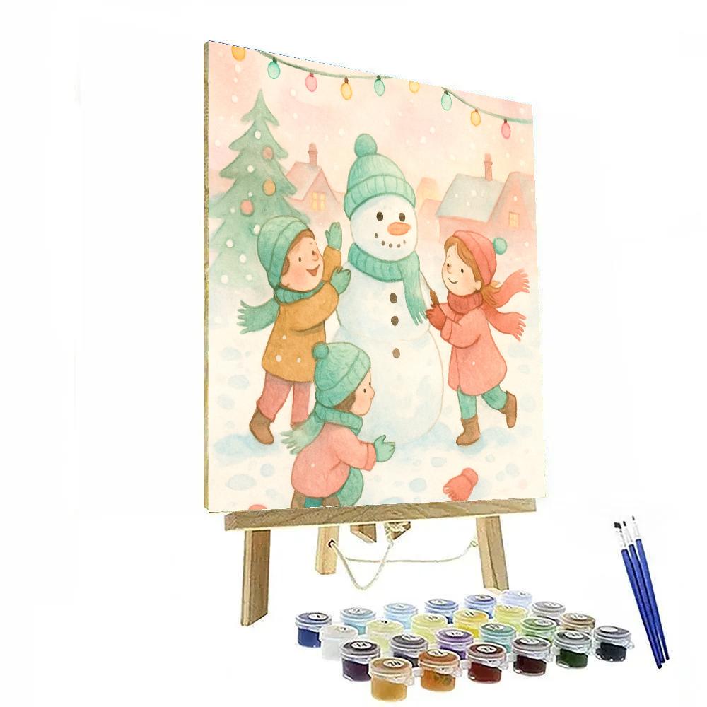 Children Building Joyful Snowman Number painting