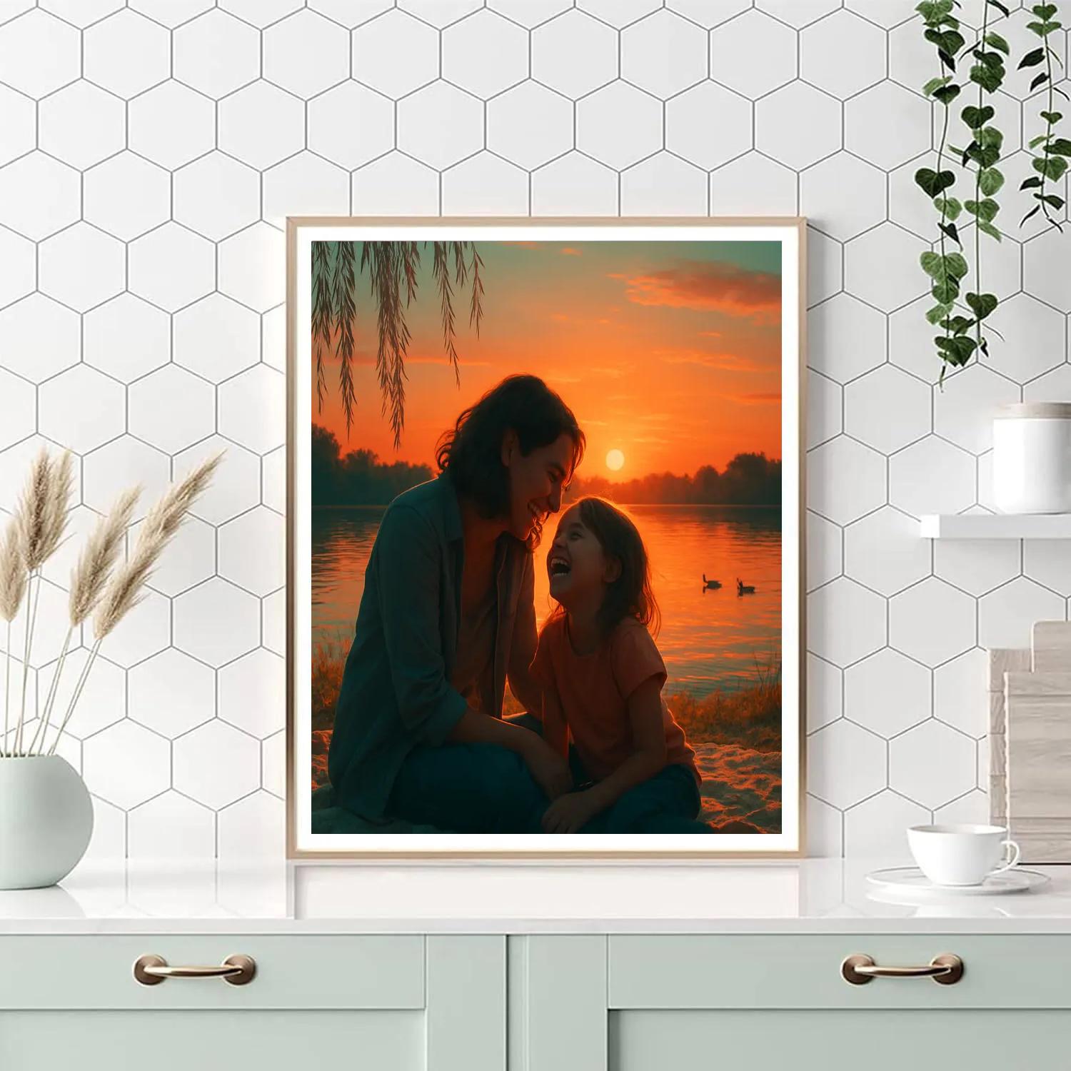 Picnic With Mom At Sunset Paint by numbers art
