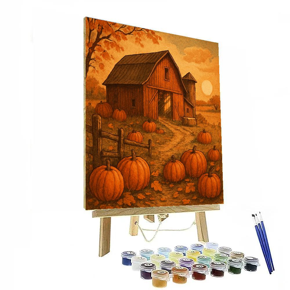 Sunlit Country Barn With Pumpkin Patch DIY paint by numbers