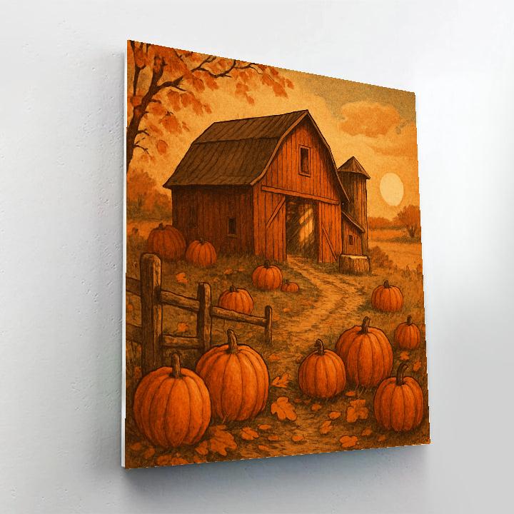 Sunlit Country Barn With Pumpkin Patch DIY paint by numbers
