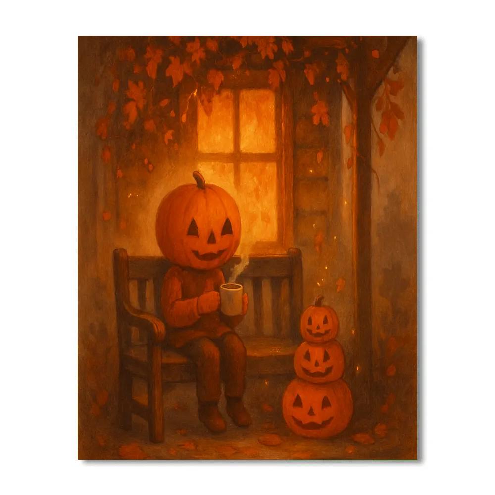 Cozy Autumn Porch With Tea And Pumpkins Paint by numbers art