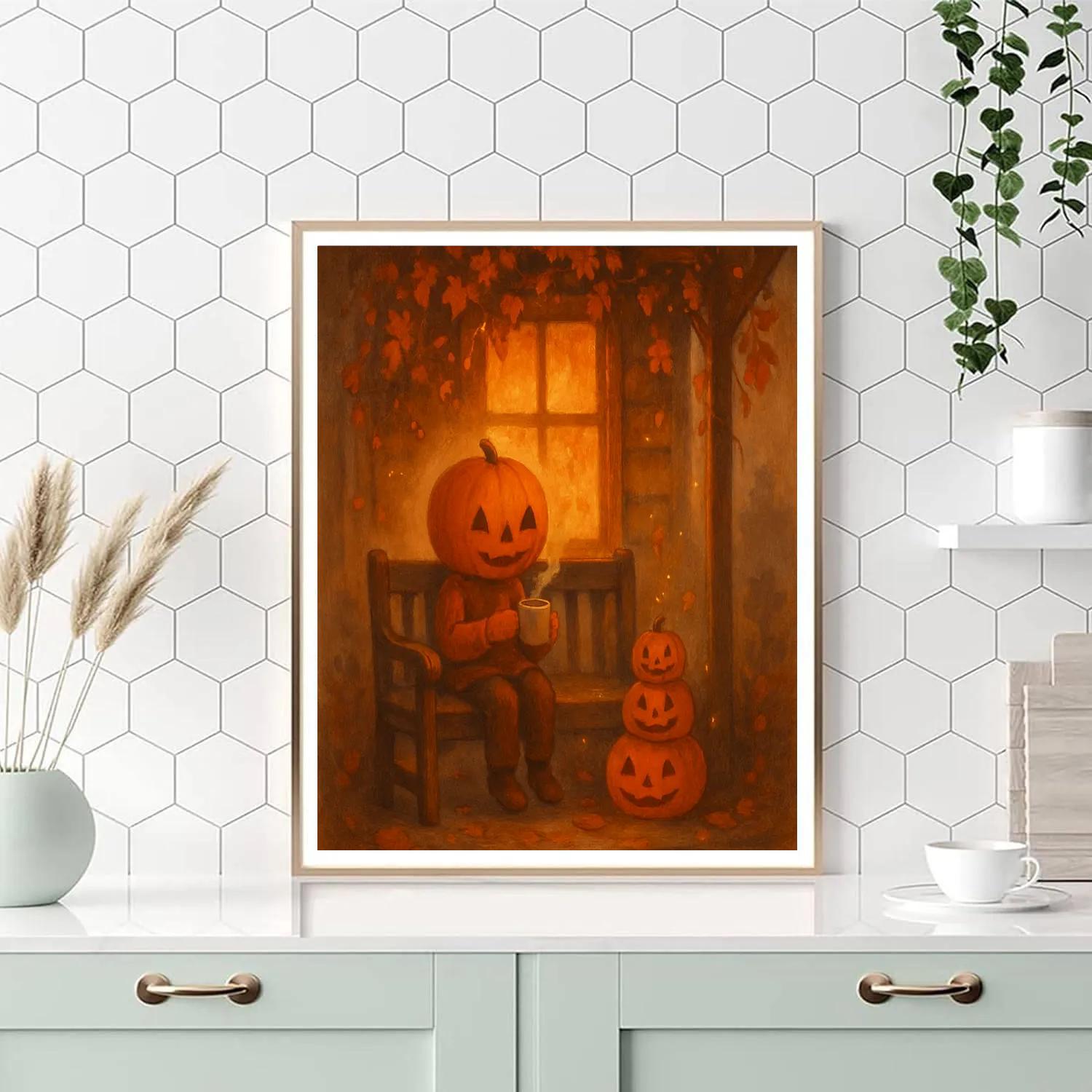 Cozy Autumn Porch With Tea And Pumpkins Paint by numbers art
