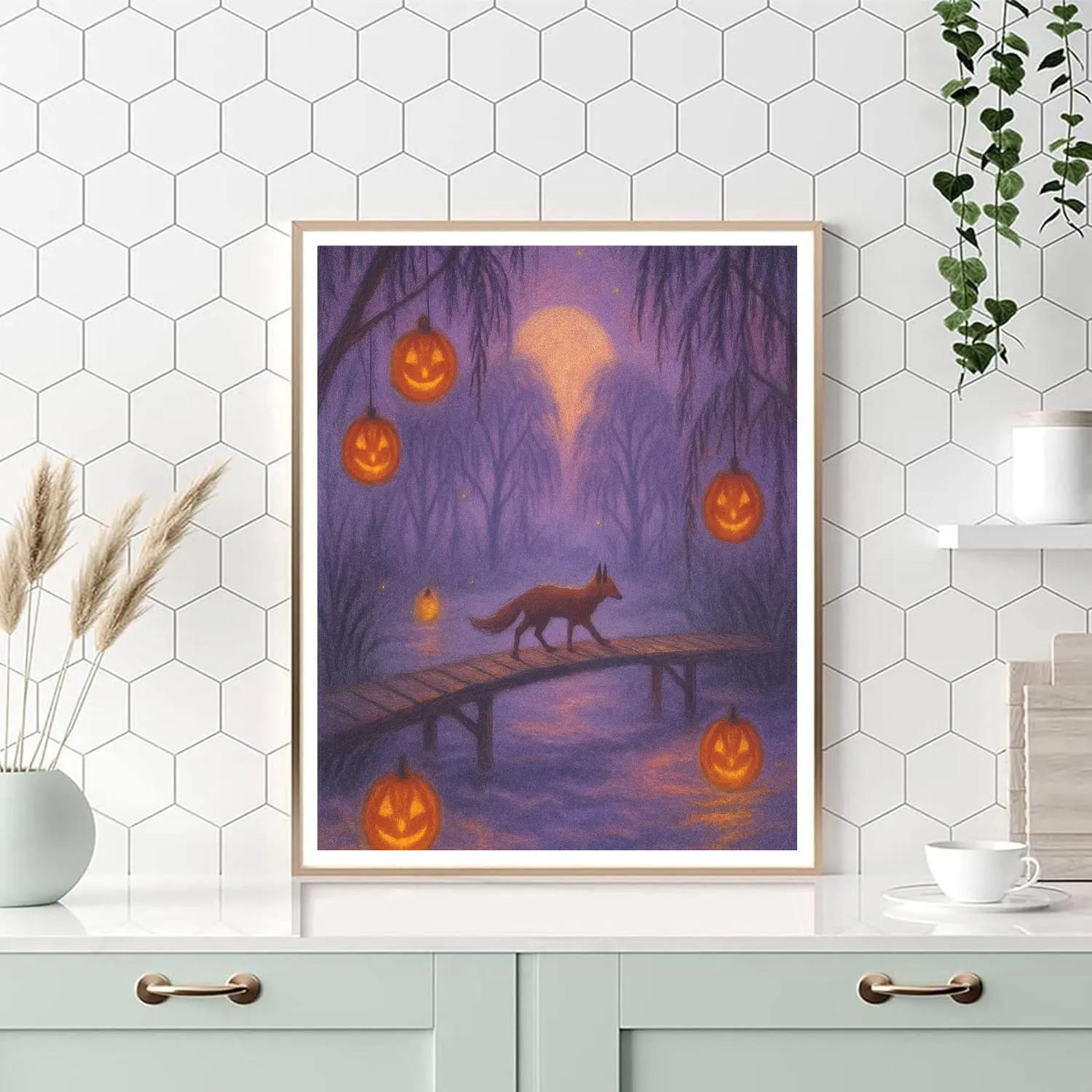 Lantern Bridge Over Midnight Marsh Numbered painting kits