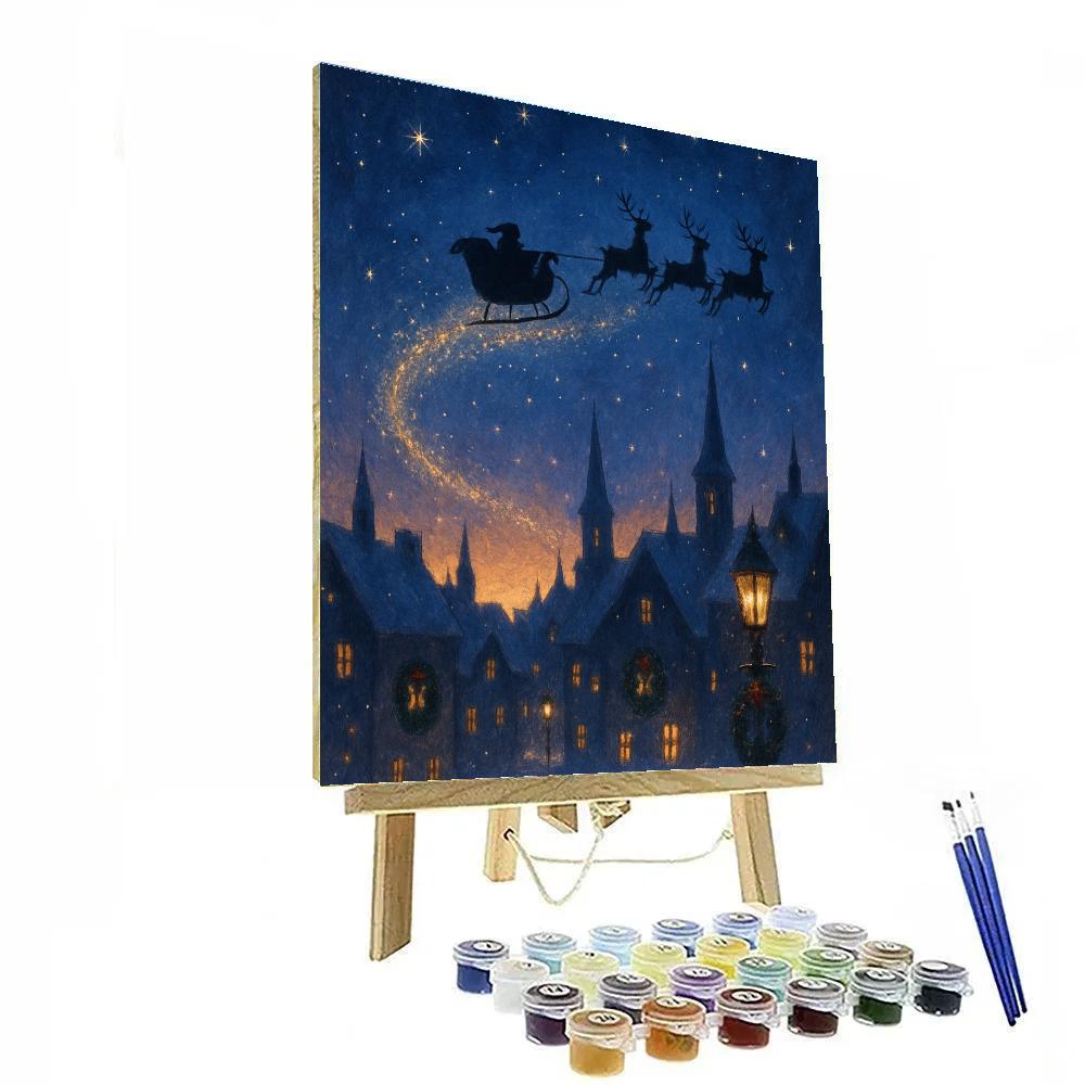 Santa Sleigh Over Twilight Town Number painting