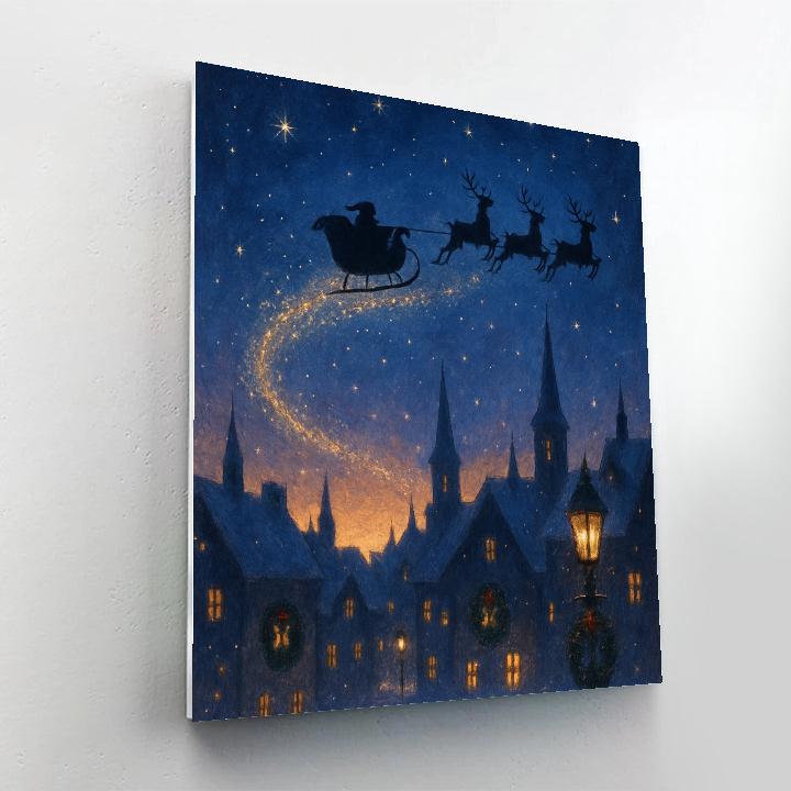 Santa Sleigh Over Twilight Town Number painting