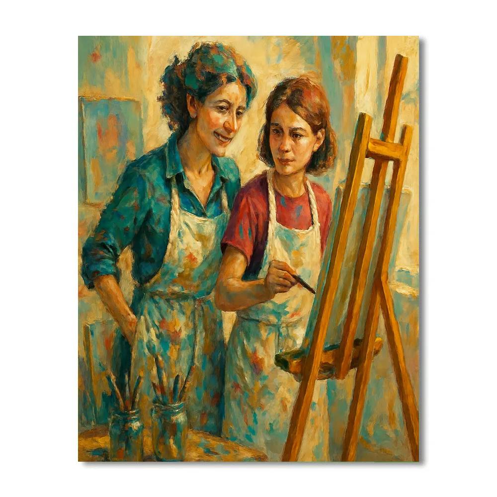 Mother And Teen Painting Together paint by numbers