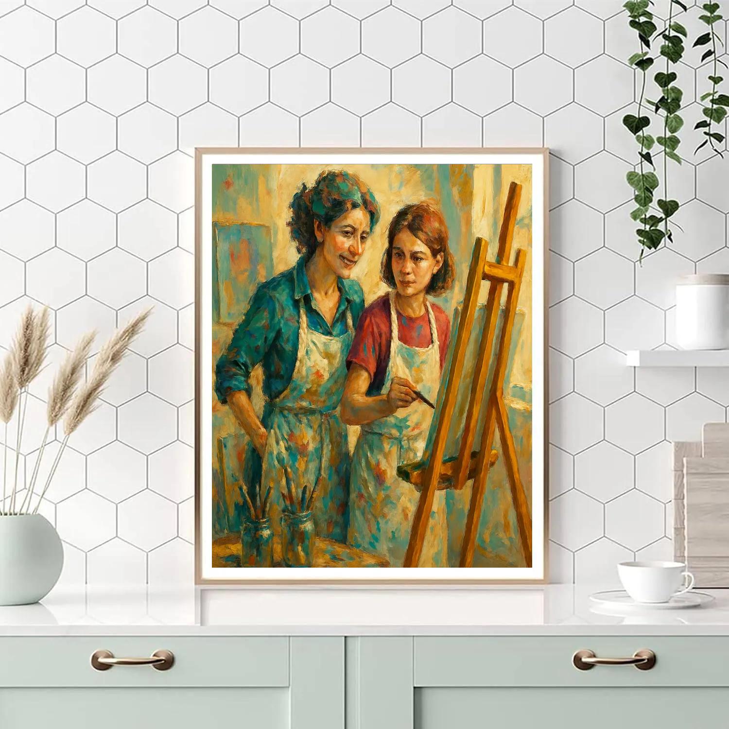 Mother And Teen Painting Together paint by numbers