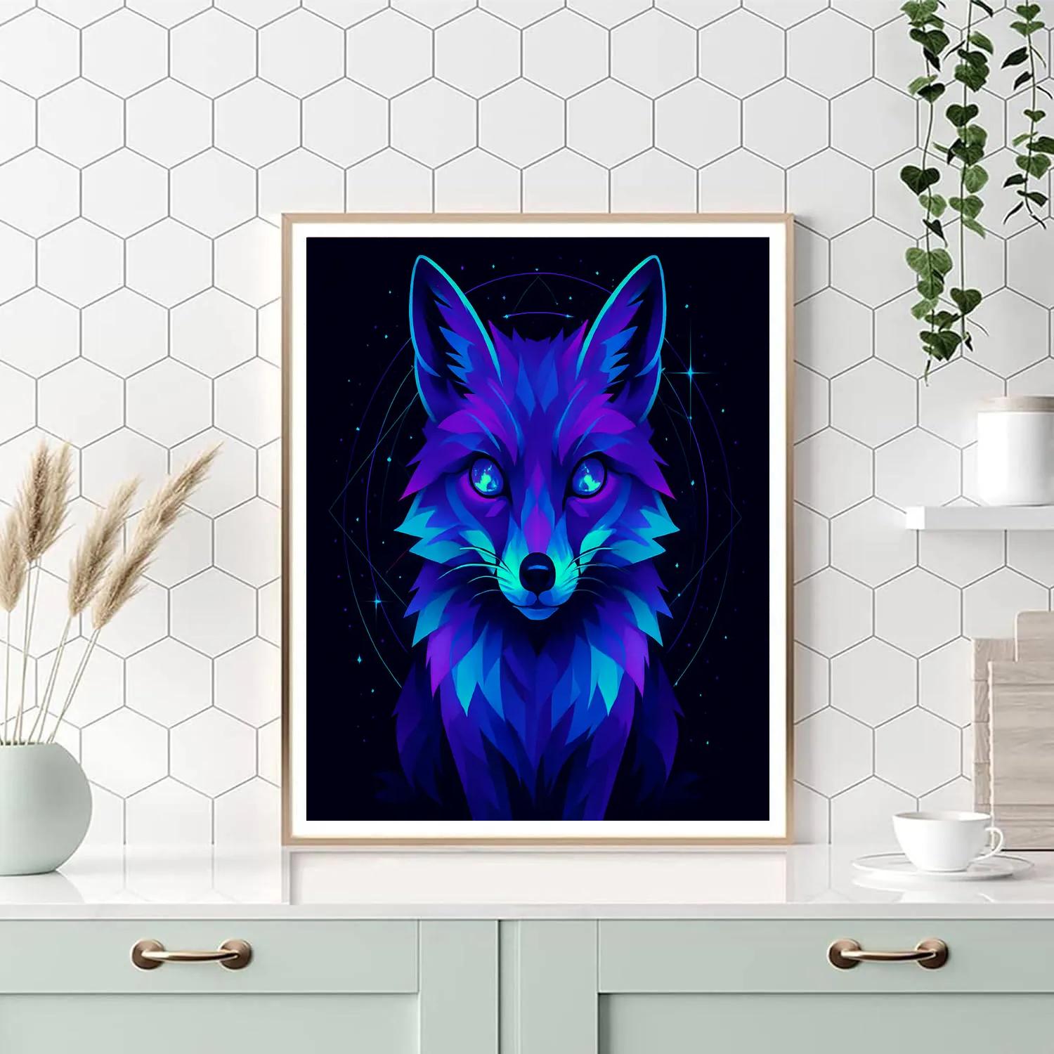 Midnight Fox With Cosmic Eyes paint by color