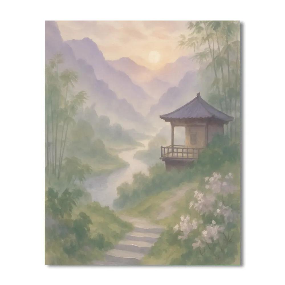 Misty Valley Tea House Vista paint by numbers