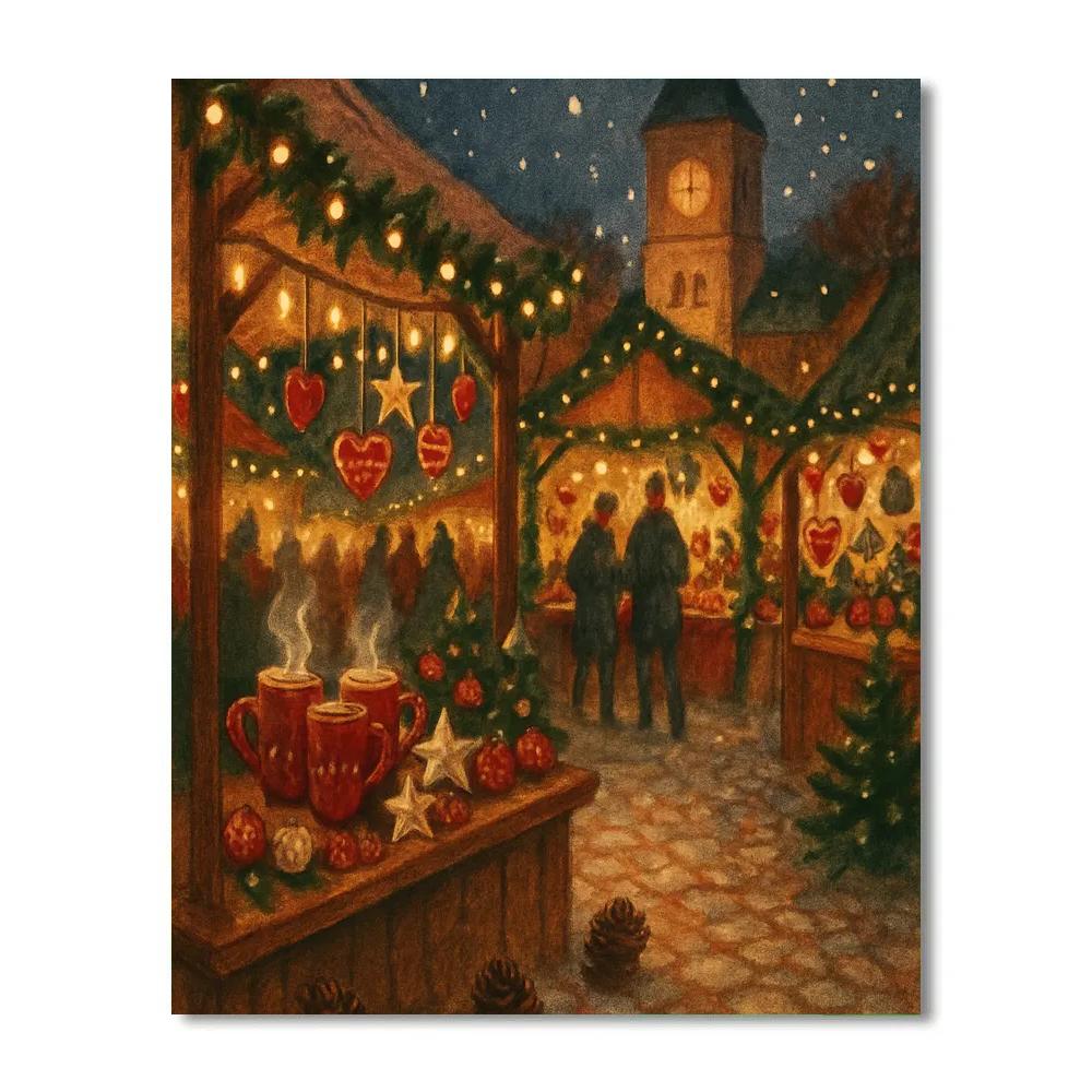 Festive Market With Twinkling Stalls Painting by numbers kit