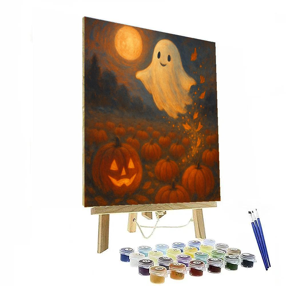 Gentle Ghost Over Pumpkin Patch paint by number