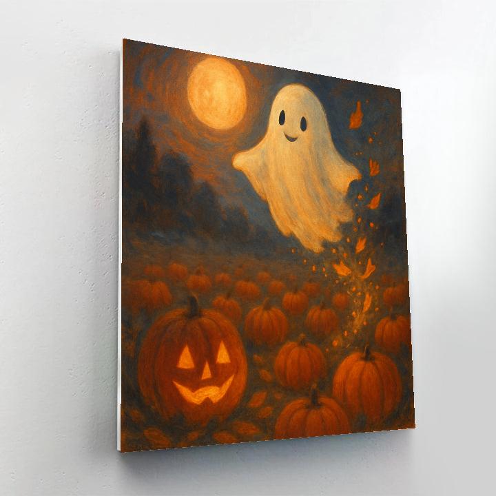Gentle Ghost Over Pumpkin Patch paint by number