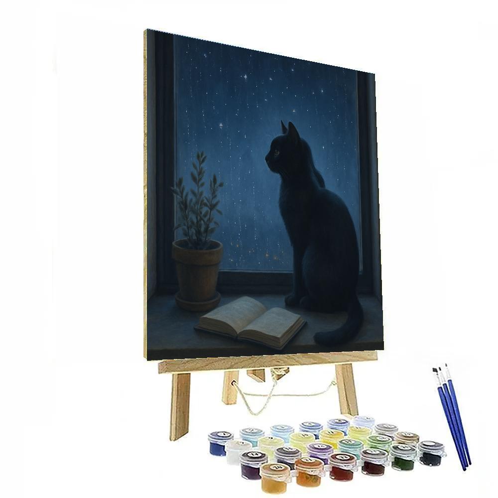Cat Night Window Whiskers painting number kit