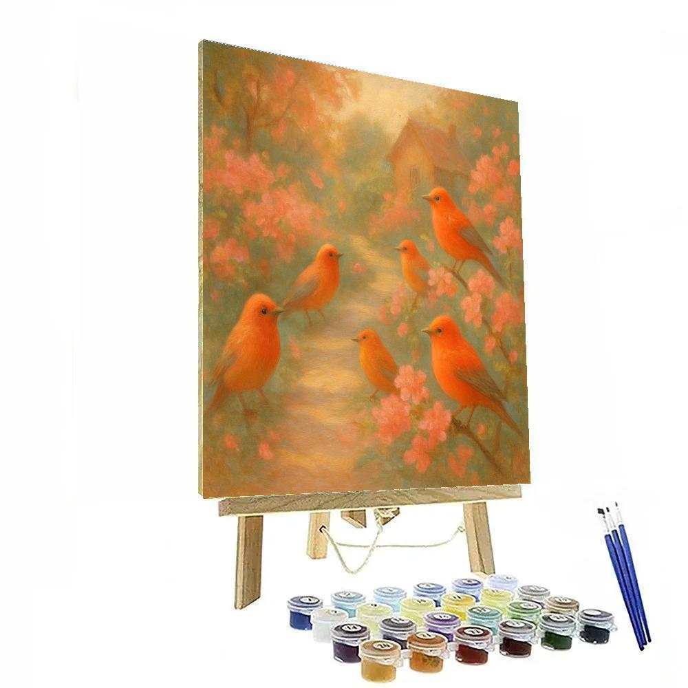 Tanagers On Blooming Path paint by number
